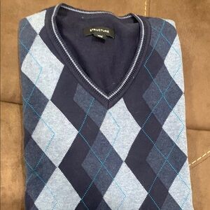 Structure Blue V-Neck Argyle Sweater